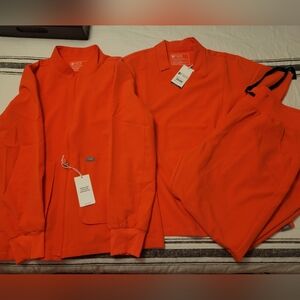 FIGS Fiery Coral Scrub Set With Matching Jacket Size L